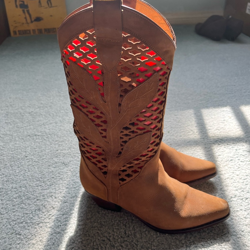 Charles David Tan Cutout Heeled Boots